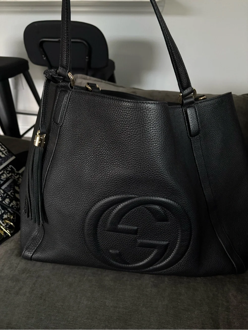 Gucci Soho Black Pebbled Leather Tote Bag 282308